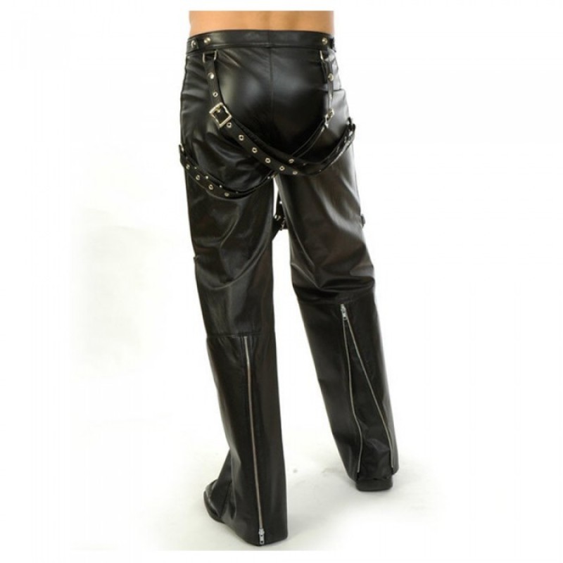 Men Gothic Biker Pant with Suspender Buckle Bondage Pants For Sale 